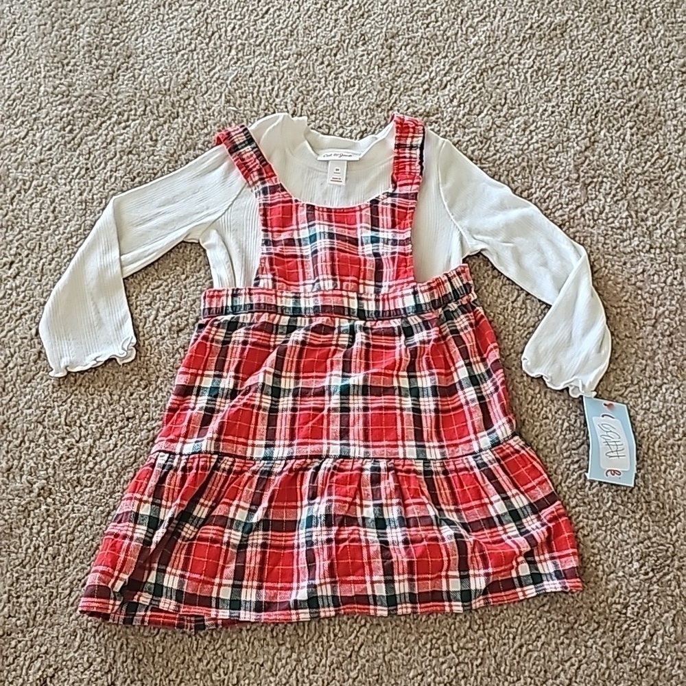 Cat & Jack Toddler Girls Plaid Skirtall Set Red 2T NEW